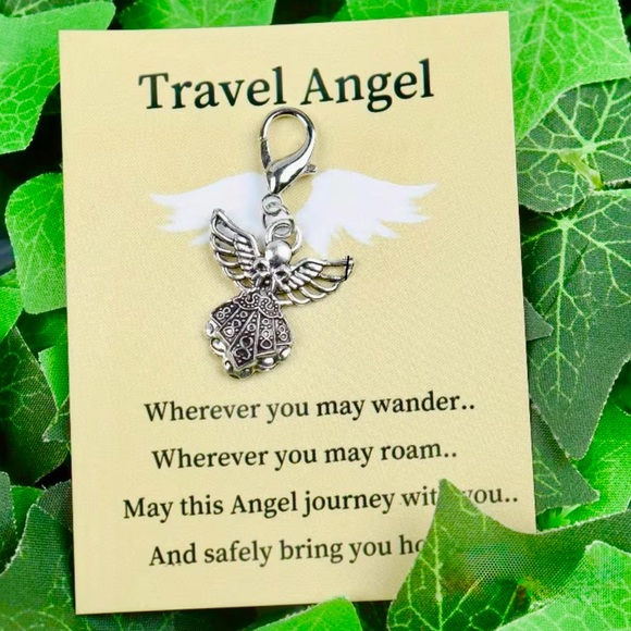 Detailed Silver Graceful Guardian Angel Travel Charm Keychain (Lobster Clasp) - Picture 3 of 6